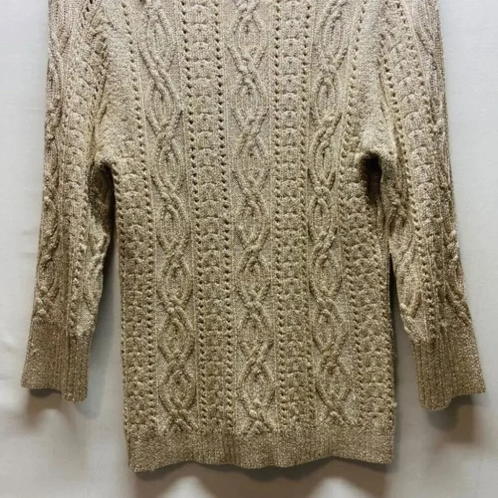White House Black Market‎ Cardigan Sweater Women's Small Gold Metallic Knit EUC